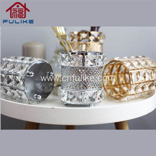 Crystal Makeup Brush Organizer Gold Silver Container